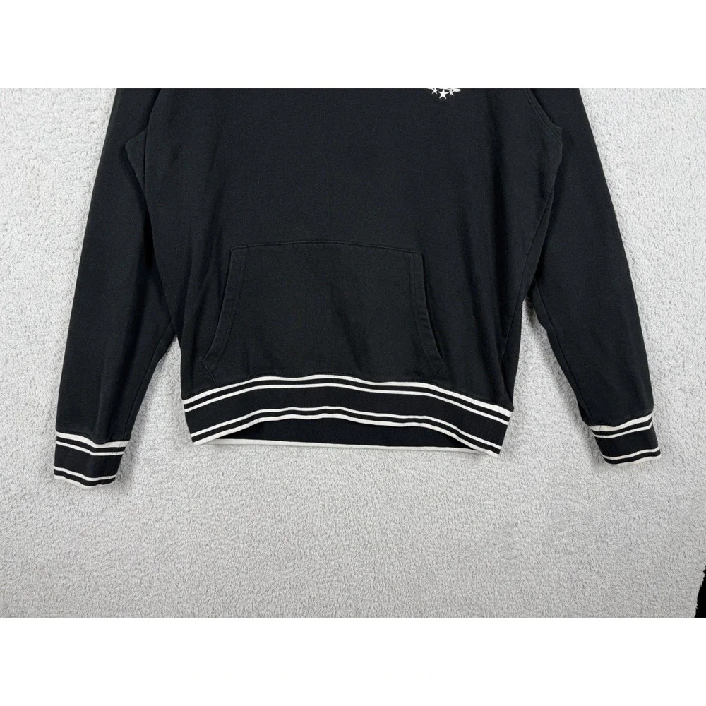 True Religion Mens Collegiate Pullover Hoodie Size M Black Chenille Logo Patch